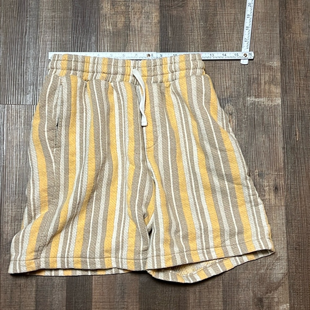 Zara Women’s Shorts Small pockets drawstring yellow gray stripe pull on elastic